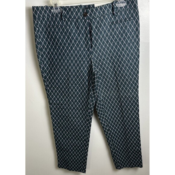 Ann Taylor The Cotton Crop Pants Green Pink Geometric Midrise Flat Front - Picture 1 of 14